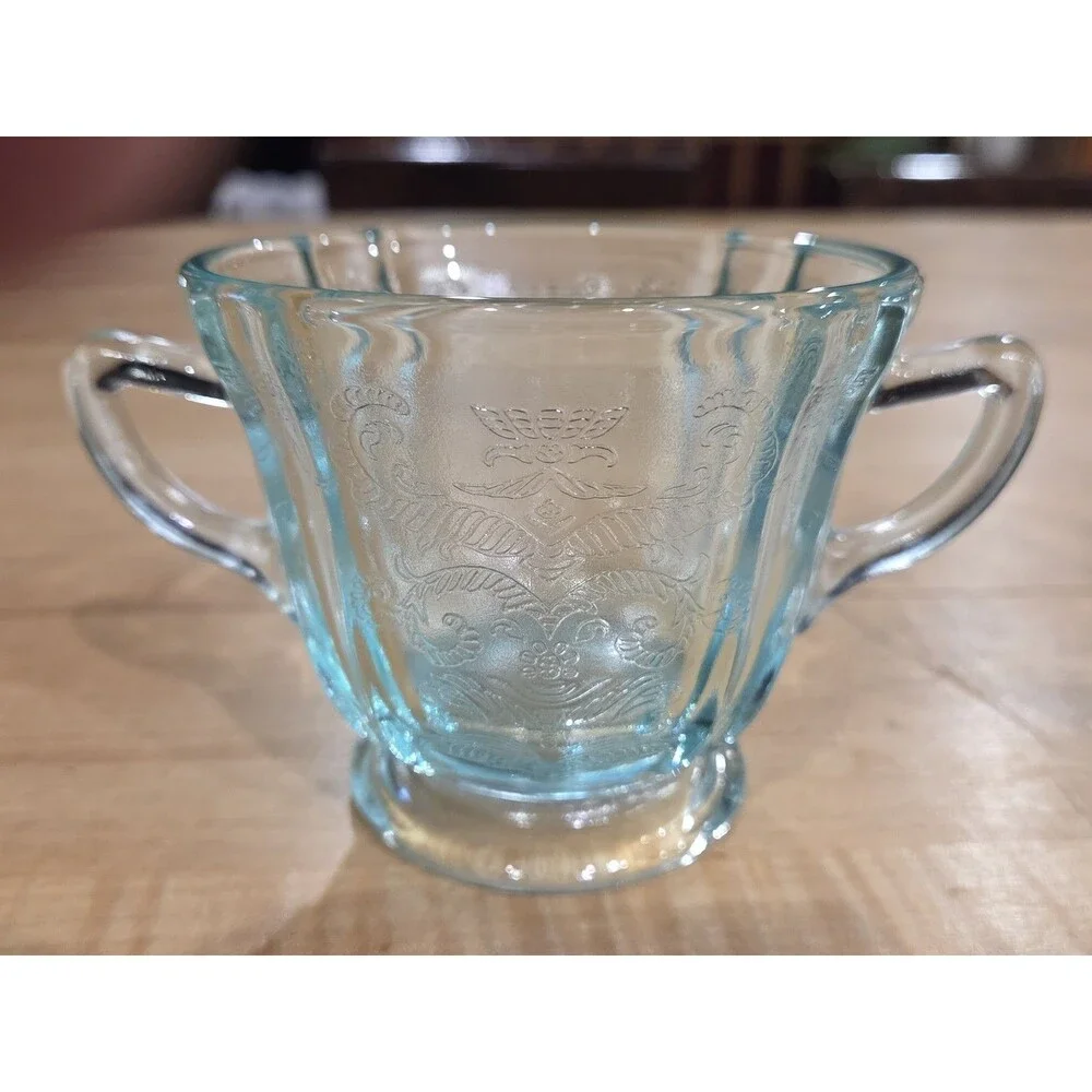 Vintage Indiana Glass Recollection Teal Madrid Creamer and Sugar Set